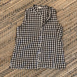 Eileen Fisher Black & White Linen Checked Top